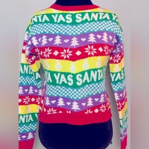 Derek Heart SANTA YAS Colorful Christmas Sweater Size S